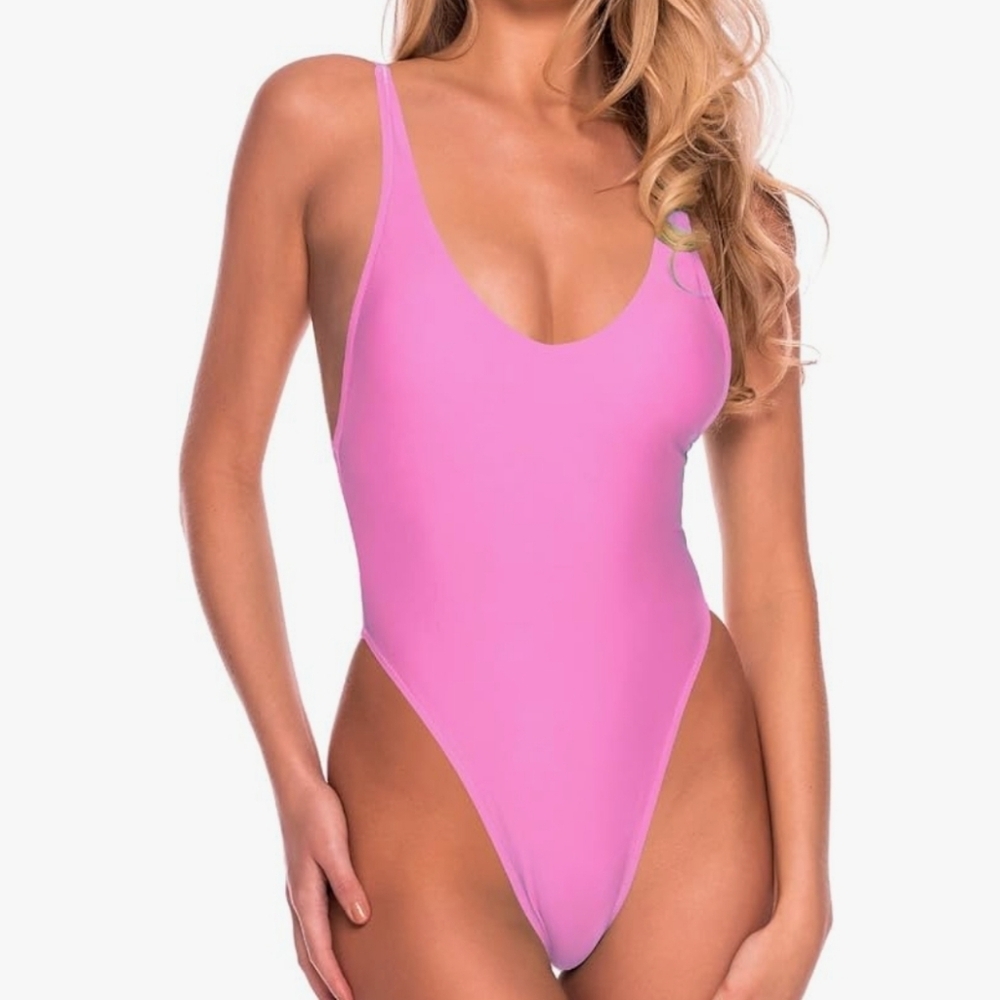 RELLECIGA PinkHi-Cut One-Piece Cheeky Swimsuit M NWOT